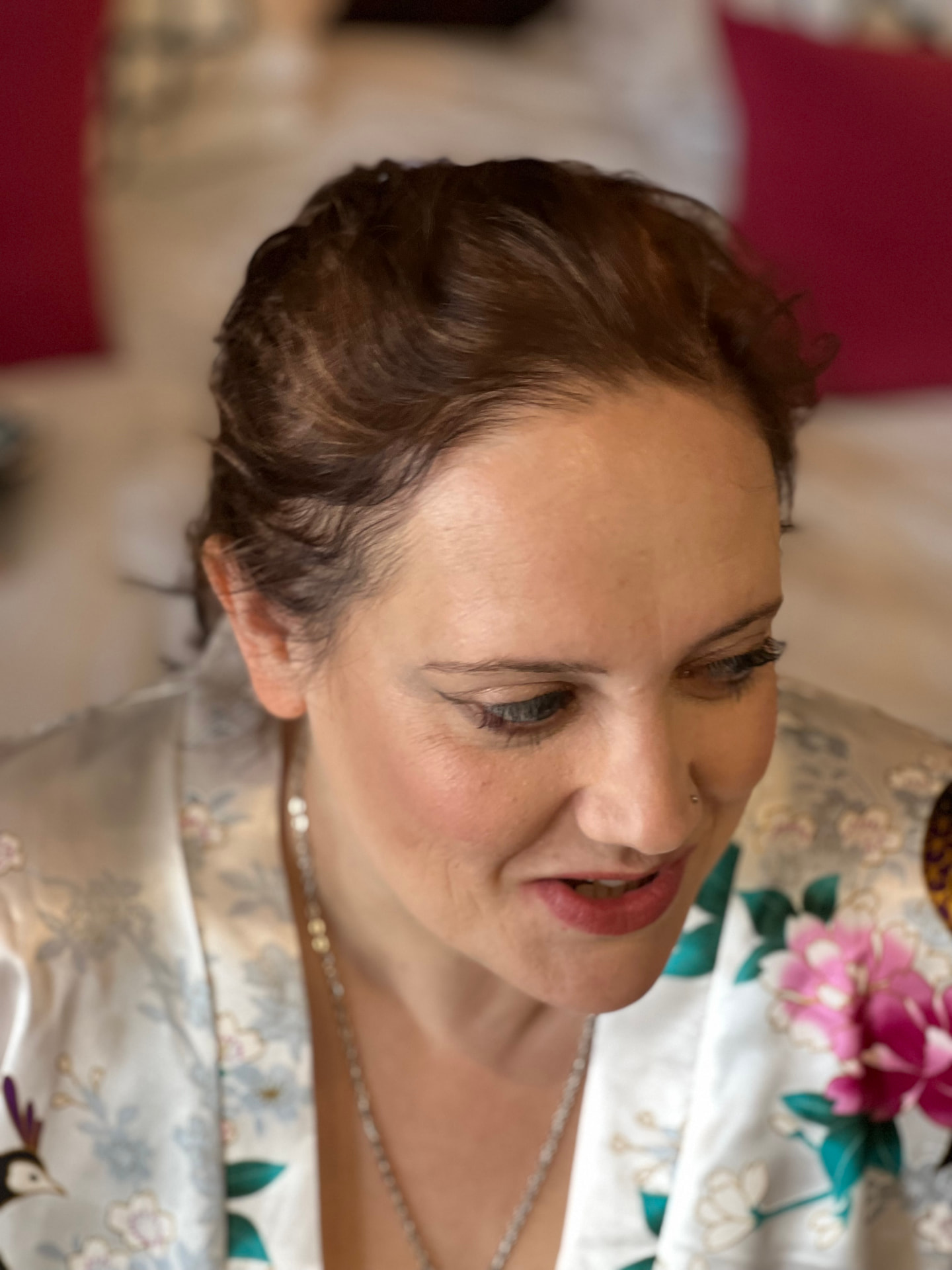 Bride with soft glam bridal makeup on the wedding morning
